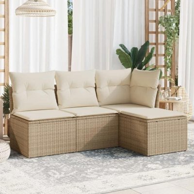 VIDAXL Salon de jardin modulable  resine tressee beige 4 pieces 117 x 55 x 69 4 personnes