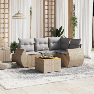 VIDAXL Salon de jardin modulable  resine tressee beige 5 pieces x 70 x 69 4 personnes 