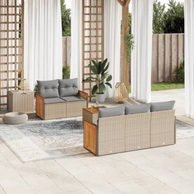 VIDAXL Salon de jardin modulable  resine tressee beige 6 pieces x 59 x 69 5 personnes 