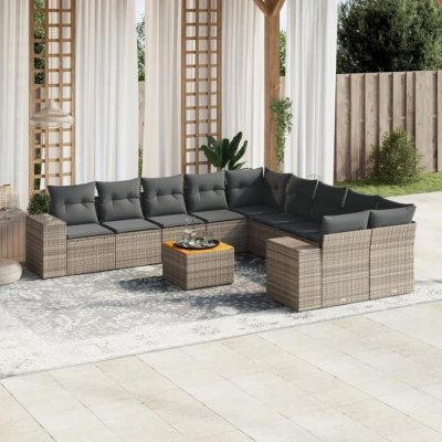 VIDAXL Salon de jardin modulable  resine tressee gris 11 pieces x 83 x 69 10 personnes