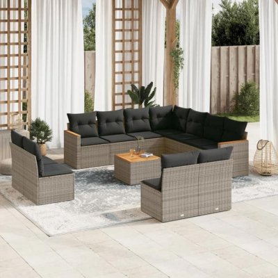 VIDAXL Salon de jardin modulable  resine tressee gris 12 pieces x 61.5 x 69 11 personnes