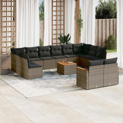 VIDAXL Salon de jardin modulable  resine tressee gris 13 pieces x 61.5 x 69 12 personnes