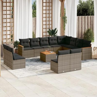 VIDAXL Salon de jardin modulable  resine tressee gris 3 pieces 12 personnes