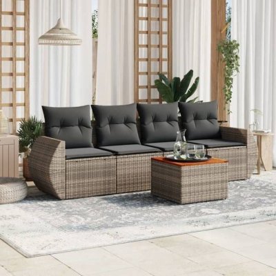 VIDAXL Salon de jardin modulable  resine tressee gris 5 pieces x 70 x 69 4 personnes