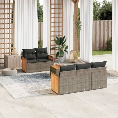 VIDAXL Salon de jardin modulable  resine tressee gris 6 pieces x 59 x 69 5 personnes