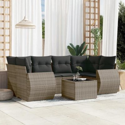 VIDAXL Salon de jardin modulable  resine tressee gris 7 pieces x 70 x 69 