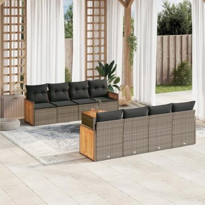 VIDAXL Salon de jardin modulable  resine tressee gris 9 pieces x 59 x 69 8 personnes