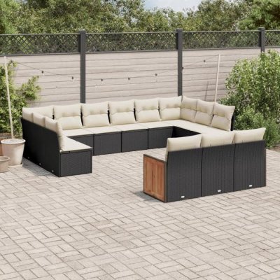 VIDAXL Salon de jardin modulable  resine tressee noir 13 pieces x 59 x 69