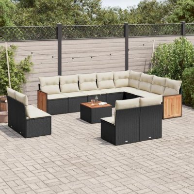 VIDAXL Salon de jardin modulable  resine tressee noir 13 pieces x 59 x 69 12 personnes