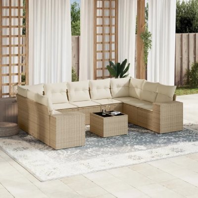 VIDAXL Salon de jardin modulable  rotin beige 10 pieces x 83 x 69
