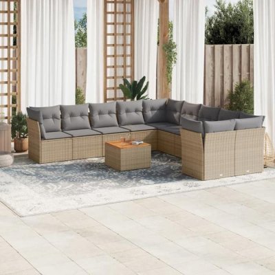 VIDAXL Salon de jardin modulable  rotin beige 11 pieces 10 personnes