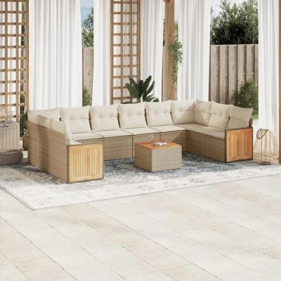 VIDAXL Salon de jardin modulable  rotin beige 11 pieces x 59 x 69