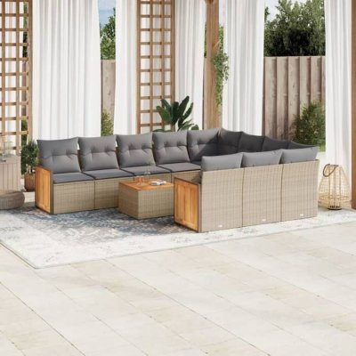 VIDAXL Salon de jardin modulable  rotin beige 11 pieces x 59 x 69 12 personnes