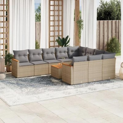 VIDAXL Salon de jardin modulable  rotin beige 11 pieces x 61.5 x 69 10 personnes