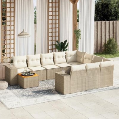 VIDAXL Salon de jardin modulable  rotin beige 11 pieces x 83 x 69