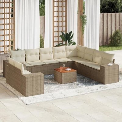 VIDAXL Salon de jardin modulable  rotin beige 11 pieces x 83 x 69 10 personnes