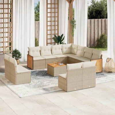 VIDAXL Salon de jardin modulable  rotin beige 12 pieces x 59 x 69
