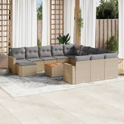 VIDAXL Salon de jardin modulable  rotin beige 13 pieces x 65.5 x 69