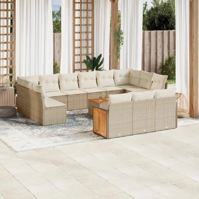 VIDAXL Salon de jardin modulable  rotin beige 14 pieces x 59 x 69