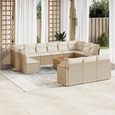 VIDAXL Salon de jardin modulable  rotin beige 14 pieces x 61.5 x 69