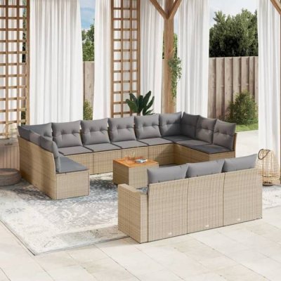 VIDAXL Salon de jardin modulable  rotin beige 14 pieces x 65.5 x 69