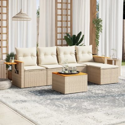 VIDAXL Salon de jardin modulable  rotin beige 6 pieces 5 personnes