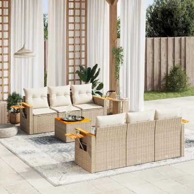 VIDAXL Salon de jardin modulable  rotin beige 7 pieces 6 personnes