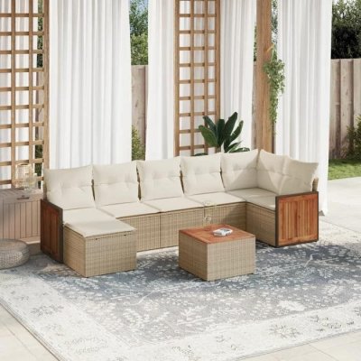 VIDAXL Salon de jardin modulable  rotin beige 8 pieces 62 x 62 x 69 7 personnes