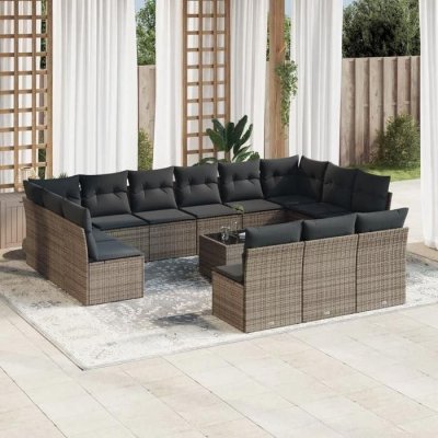 VIDAXL Salon de jardin modulable  rotin gris 14 pieces 