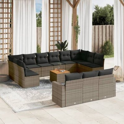 VIDAXL Salon de jardin modulable  rotin gris 14 pieces x 65.5 x 69