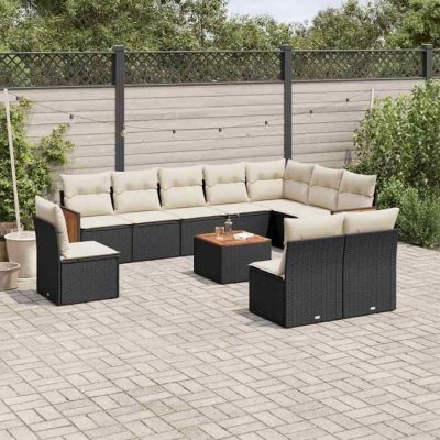 VIDAXL Salon de jardin modulable  rotin noir 11 pieces x 59 x 69 10 personnes