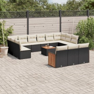 VIDAXL Salon de jardin modulable  rotin noir 14 pieces x 59 x 69 
