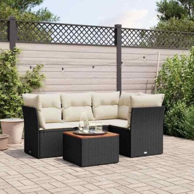 VIDAXL Salon de jardin modulable  rotin noir 5 pieces 4 personnes