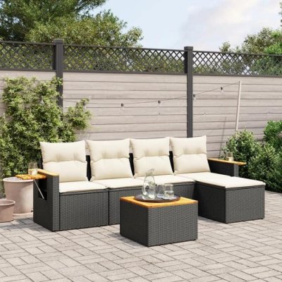 VIDAXL Salon de jardin modulable  rotin noir 6 pieces 5 personnes
