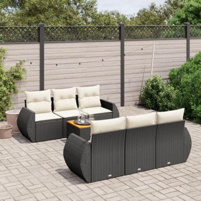 VIDAXL Salon de jardin modulable  rotin noir 7 pieces x 70 x 69 6 personnes