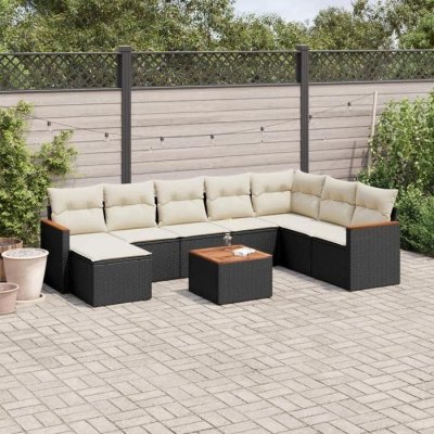 VIDAXL Salon de jardin modulable  rotin noir 9 pieces 8 personnes