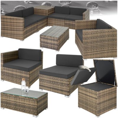 TECTAKE Salon de jardin PISE 5 places avec coffre de rangement marron