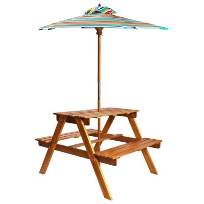 VIDAXL Salon de jardin pour enfant avec parasol - Naturel - 79 x 90 x 60 cm