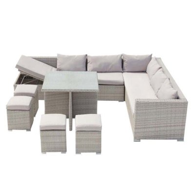 CONCEPT USINE Salon de jardin r&eacute;sine tress&eacute;e 10 places gris/gris fidji - Gris/Gris