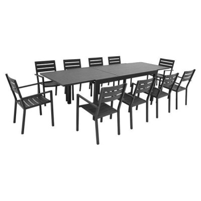 HAPPY GARDEN Salon de jardin table 180/300cm en aluminium anthracite