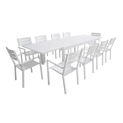 HAPPY GARDEN Salon de jardin table 180/300cm en aluminium blanc