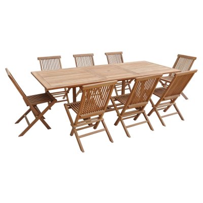 HAPPY GARDEN Salon de jardin table extensible 8 places en teck