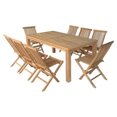 HAPPY GARDEN Salon de jardin table rectangulaire 8 places en teck