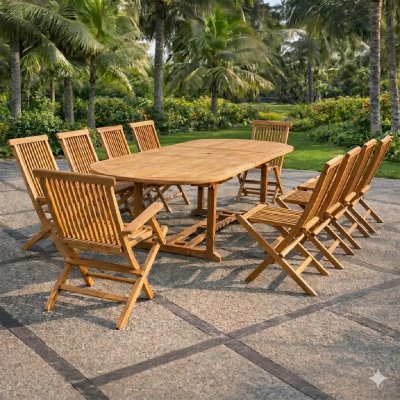 CONCEPT USINE Salon de jardin teck massif avec table ovale 10 personnes KAJANG