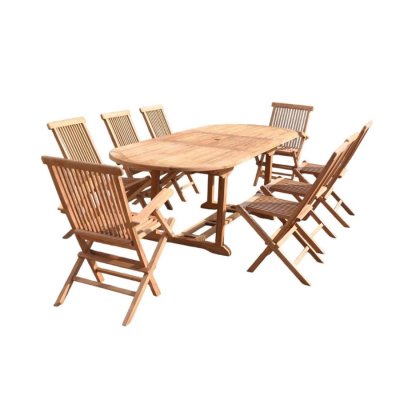 CONCEPT USINE Salon de jardin teck massif avec table ovale 8 personnes kajang - Marron