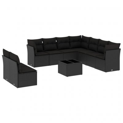 VIDAXL Salon de jardin  10 pcs avec coussins noir r&eacute;sine tress&eacute;e