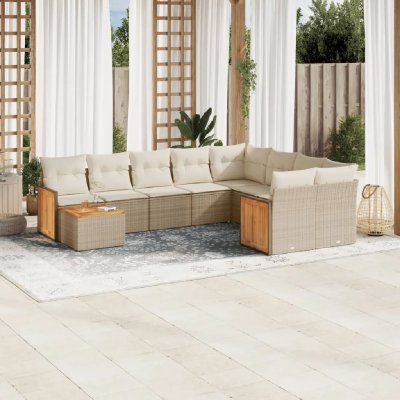 VIDAXL Salon de jardin -  - 10 pcs - R&eacute;sine tress&eacute;e - Coussins amovibles - Beige