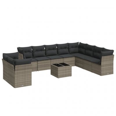 VIDAXL Salon de jardin  11 pcs avec coussins gris r&eacute;sine tress&eacute;e