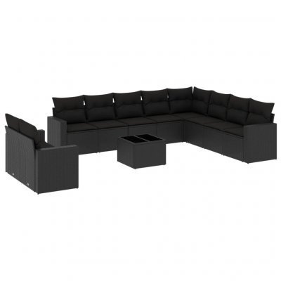 VIDAXL Salon de jardin  11 pcs avec coussins noir r&eacute;sine tress&eacute;e