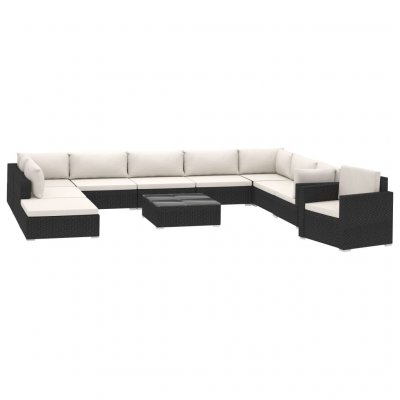 VIDAXL Salon de jardin  - 11 pcs r&eacute;sine tress&eacute;e noir